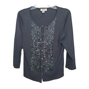 TALBOTS Petites Silk/Cashmere Blend Sequined 3/4 Sleeve Button-Up Cardigan Sz MP